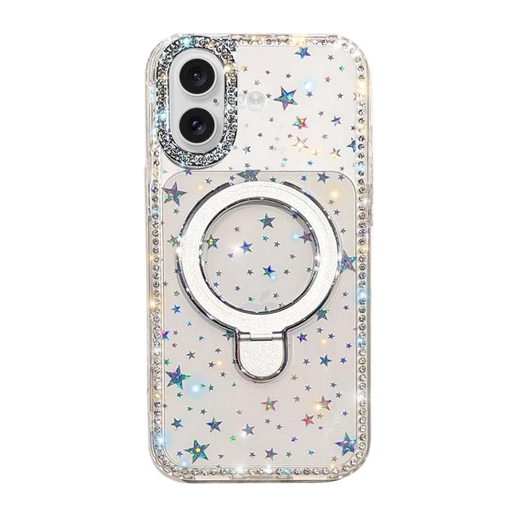 For iPhone 17 Double-Sided IMD Rhinestone Magnetic Holder Shockproof Phone Case