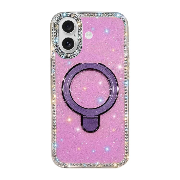 For iPhone 17 Double-Sided IMD Rhinestone Magnetic Holder Shockproof Phone Case