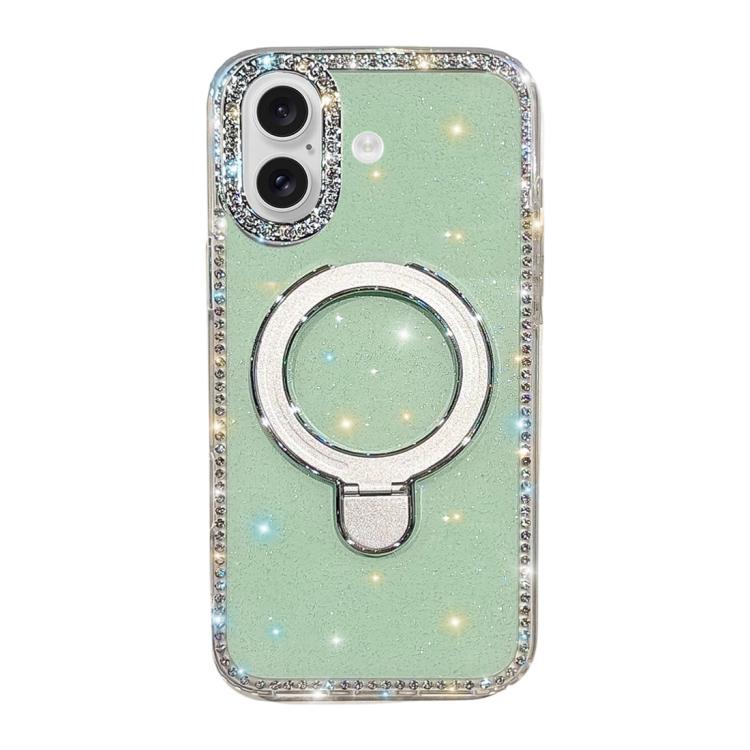 For iPhone 17 Double-Sided IMD Rhinestone Magnetic Holder Shockproof Phone Case