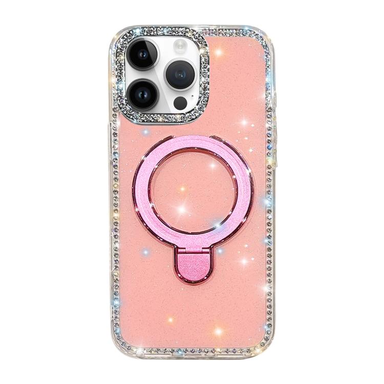 For iPhone 16 Pro Max Double-Sided IMD Rhinestone Magnetic Holder Shockproof Phone Case