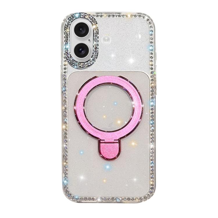 For iPhone 16 Double-Sided IMD Rhinestone Magnetic Holder Shockproof Phone Case
