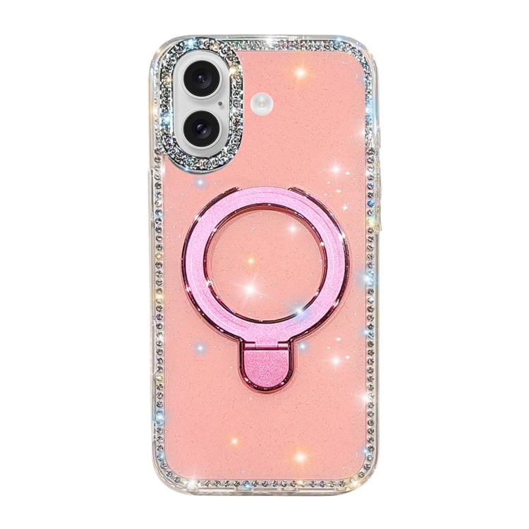For iPhone 16 Double-Sided IMD Rhinestone Magnetic Holder Shockproof Phone Case