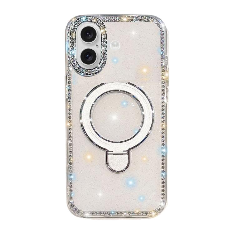 For iPhone 16 Double-Sided IMD Rhinestone Magnetic Holder Shockproof Phone Case