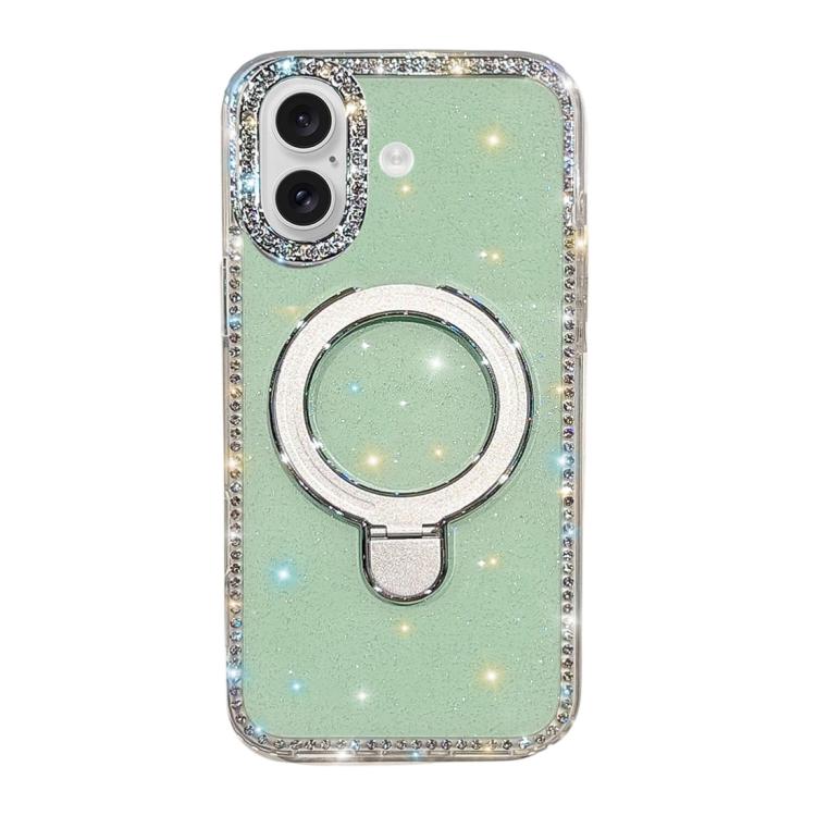 For iPhone 16 Double-Sided IMD Rhinestone Magnetic Holder Shockproof Phone Case