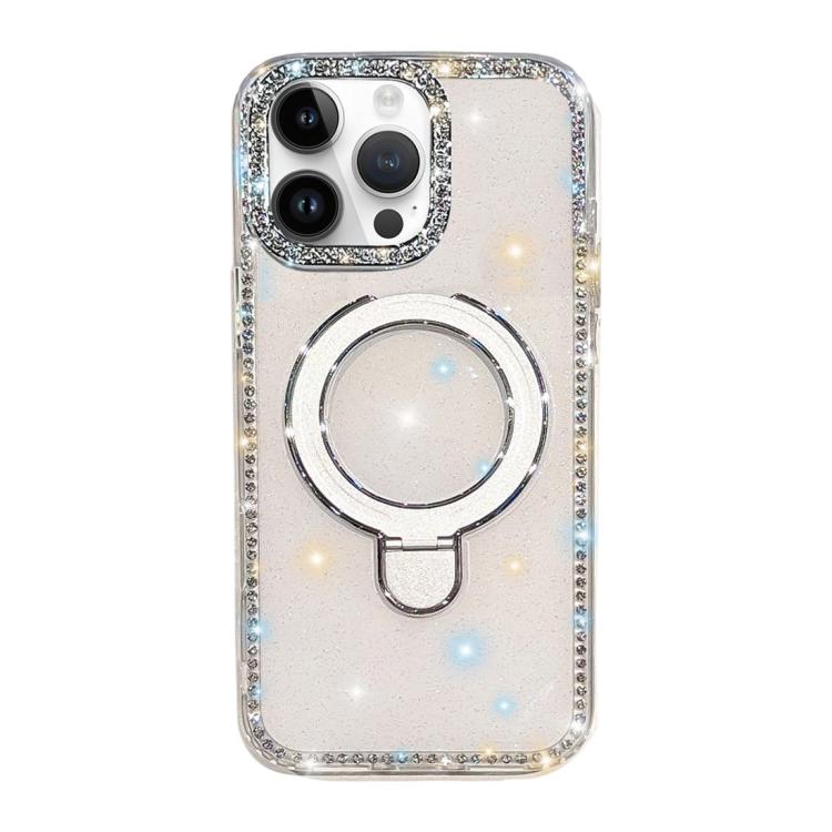 For iPhone 15 Pro Max Double-Sided IMD Rhinestone Magnetic Holder Shockproof Phone Case