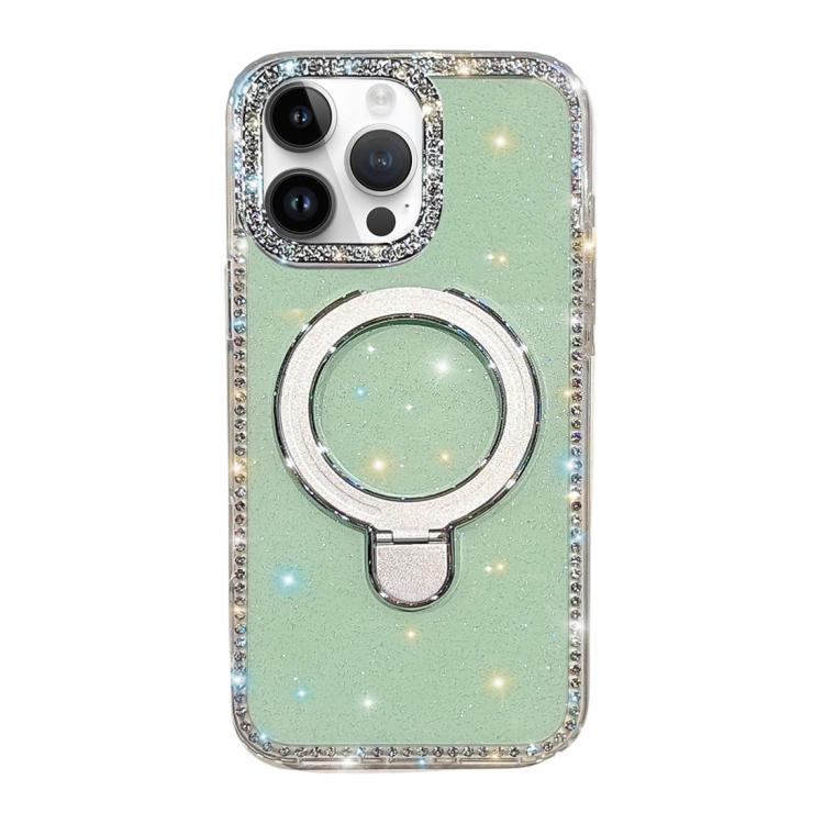 For iPhone 15 Pro Max Double-Sided IMD Rhinestone Magnetic Holder Shockproof Phone Case