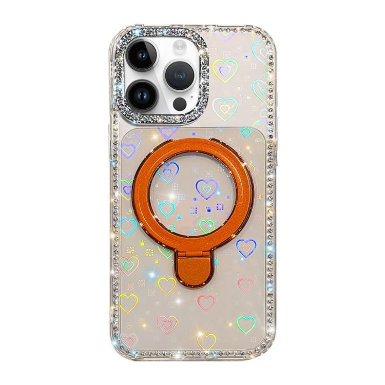 For iPhone 15 Pro Double-Sided IMD Rhinestone Magnetic Holder Shockproof Phone Case