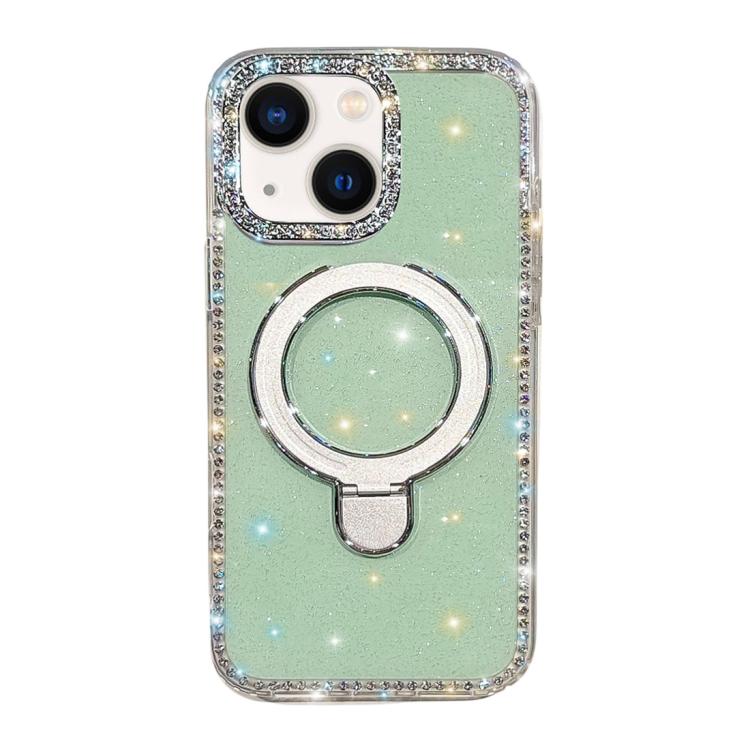 For iPhone 15 Double-Sided IMD Rhinestone Magnetic Holder Shockproof Phone Case