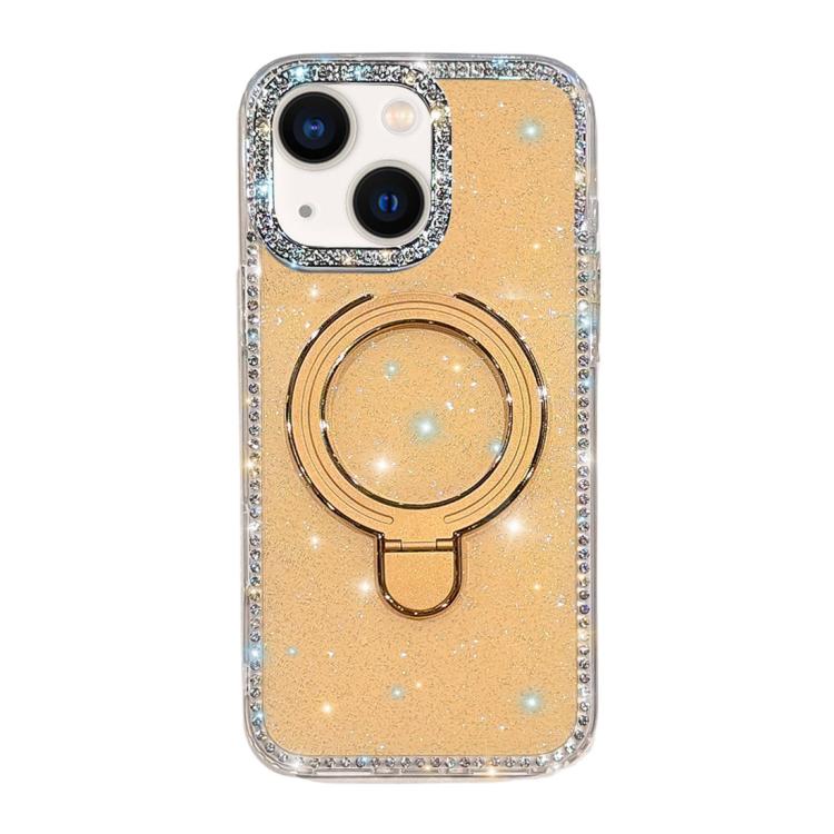 For iPhone 15 Double-Sided IMD Rhinestone Magnetic Holder Shockproof Phone Case