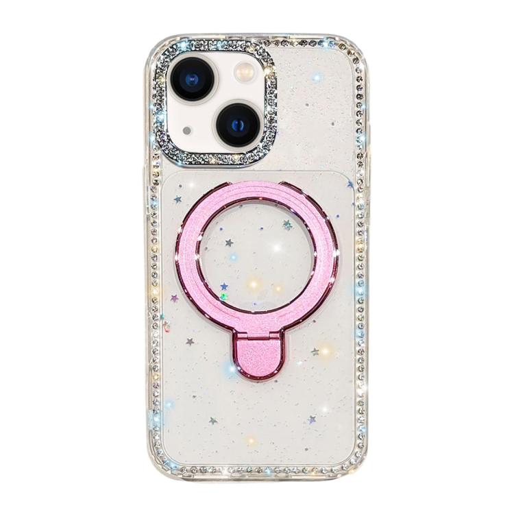 For iPhone 14 Double-Sided IMD Rhinestone Magnetic Holder Shockproof Phone Case