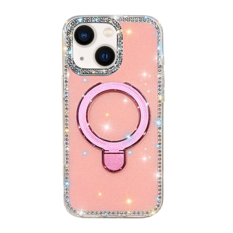 For iPhone 14 Double-Sided IMD Rhinestone Magnetic Holder Shockproof Phone Case