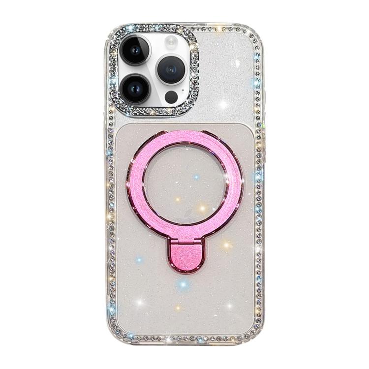 For iPhone 14 Pro Double-Sided IMD Rhinestone Magnetic Holder Shockproof Phone Case