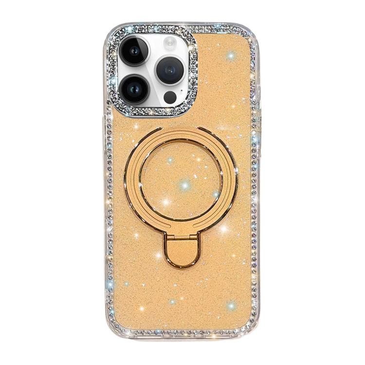 For iPhone 14 Pro Double-Sided IMD Rhinestone Magnetic Holder Shockproof Phone Case