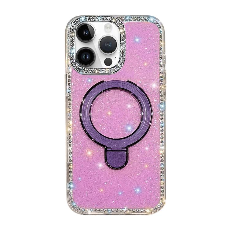 For iPhone 14 Pro Max Double-Sided IMD Rhinestone Magnetic Holder Shockproof Phone Case