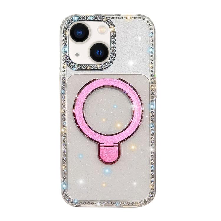 For iPhone 13 Double-Sided IMD Rhinestone Magnetic Holder Shockproof Phone Case