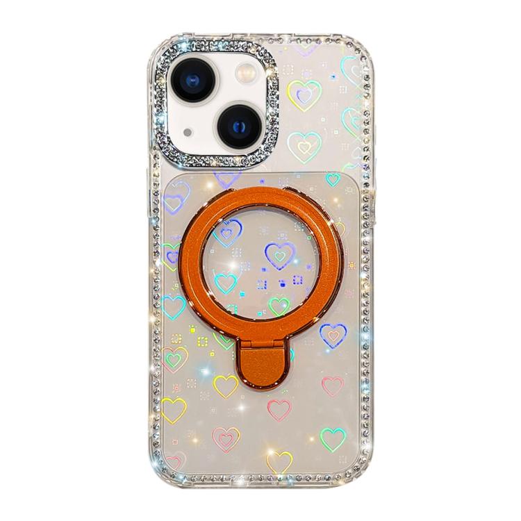 For iPhone 13 Double-Sided IMD Rhinestone Magnetic Holder Shockproof Phone Case