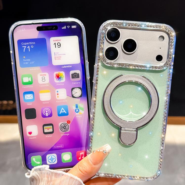 For iPhone 13 Pro Double-Sided IMD Rhinestone Magnetic Holder Shockproof Phone Case
