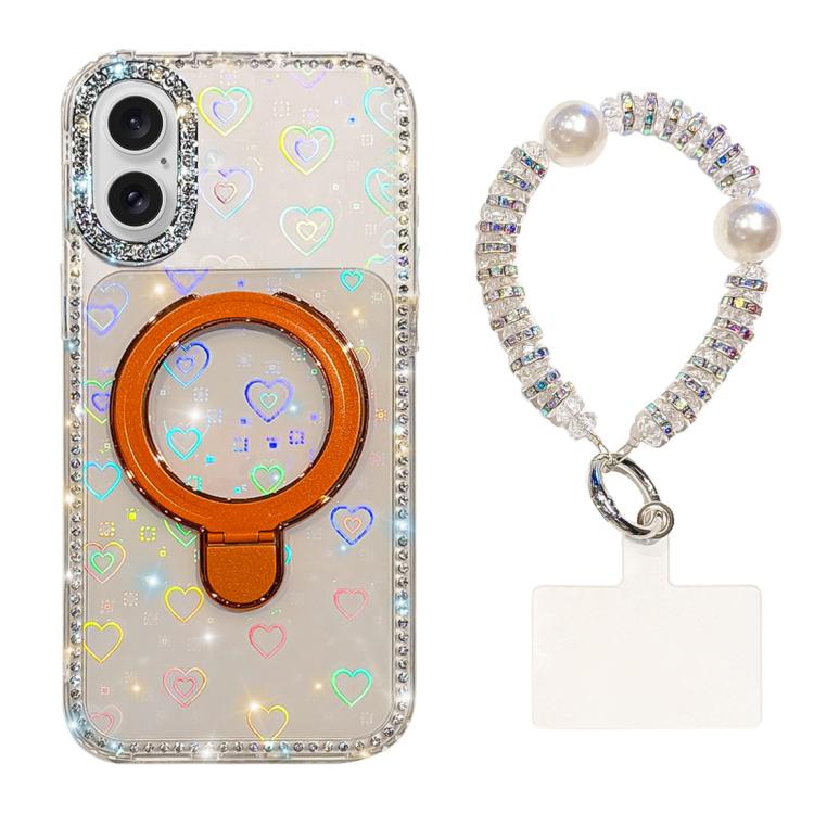For iPhone 17 Double-Sided IMD Rhinestone Magnetic Holder Shockproof Phone Case With Bracelet