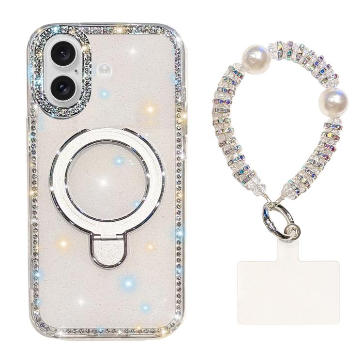 For iPhone 17 Double-Sided IMD Rhinestone Magnetic Holder Shockproof Phone Case With Bracelet