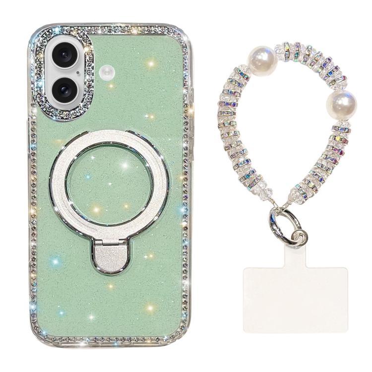 For iPhone 17 Double-Sided IMD Rhinestone Magnetic Holder Shockproof Phone Case With Bracelet
