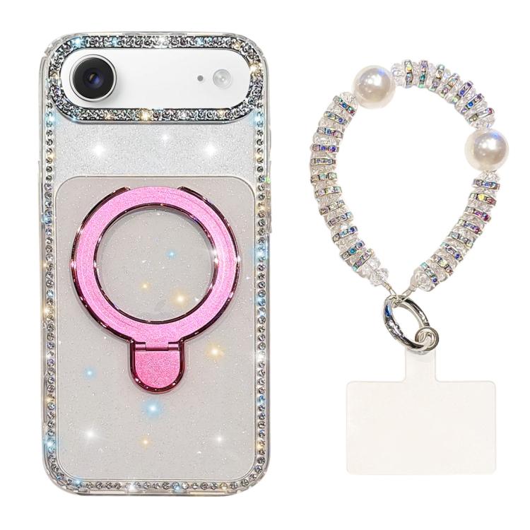 For iPhone Air Double-Sided IMD Rhinestone Magnetic Holder Shockproof Phone Case With Bracelet