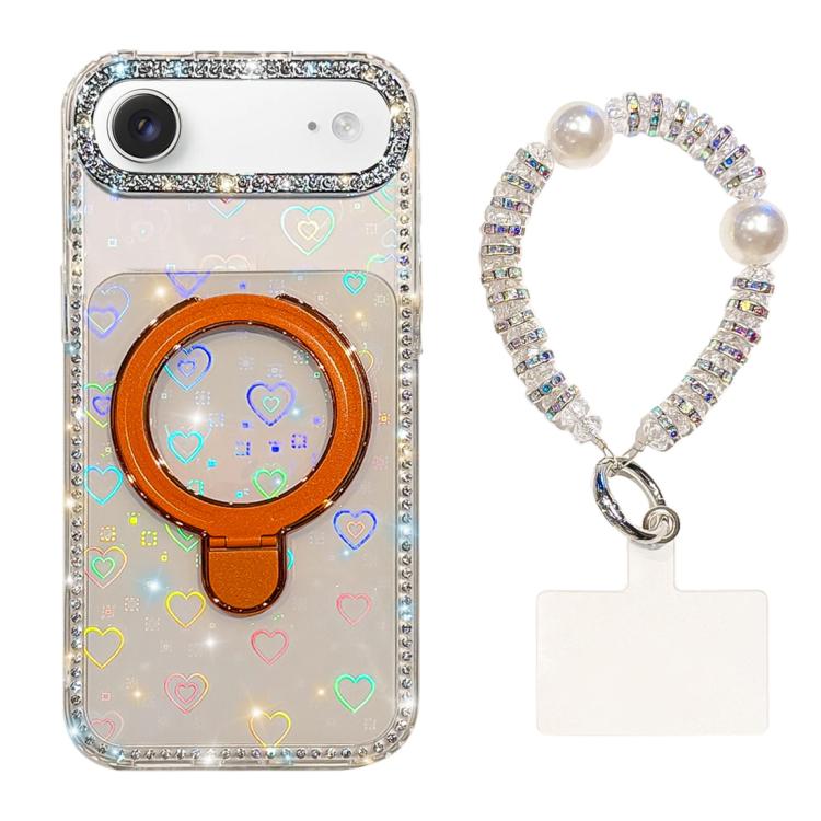 For iPhone Air Double-Sided IMD Rhinestone Magnetic Holder Shockproof Phone Case With Bracelet