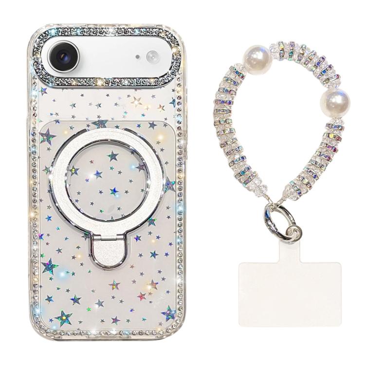 For iPhone Air Double-Sided IMD Rhinestone Magnetic Holder Shockproof Phone Case With Bracelet