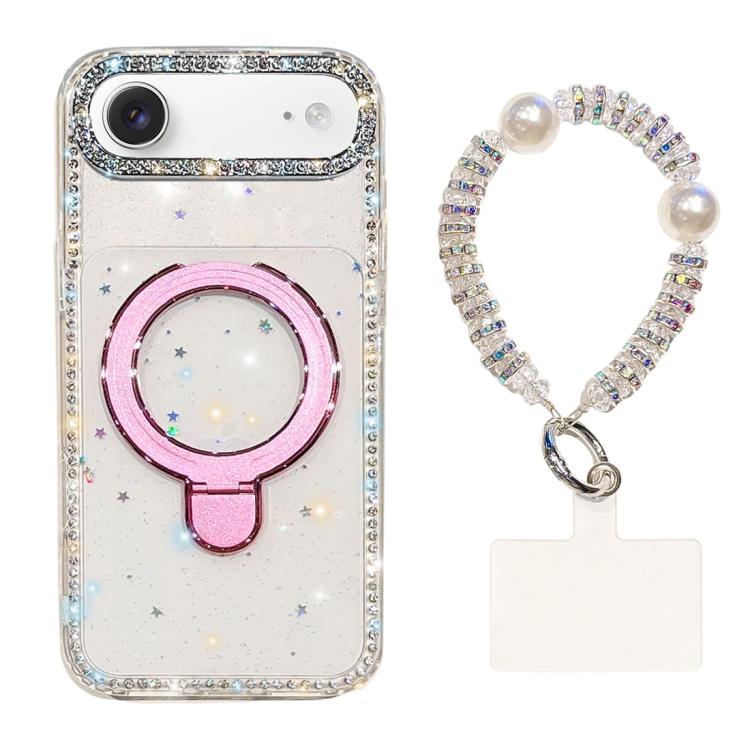 For iPhone Air Double-Sided IMD Rhinestone Magnetic Holder Shockproof Phone Case With Bracelet