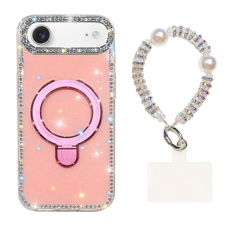 For iPhone Air Double-Sided IMD Rhinestone Magnetic Holder Shockproof Phone Case With Bracelet