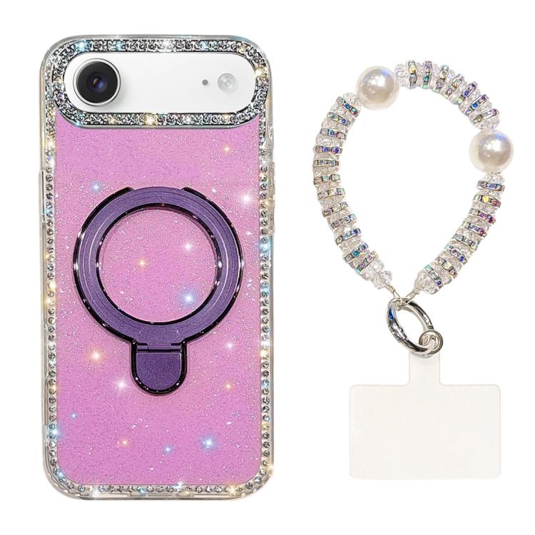 For iPhone Air Double-Sided IMD Rhinestone Magnetic Holder Shockproof Phone Case With Bracelet