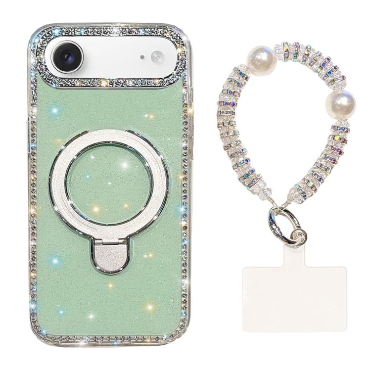 For iPhone Air Double-Sided IMD Rhinestone Magnetic Holder Shockproof Phone Case With Bracelet