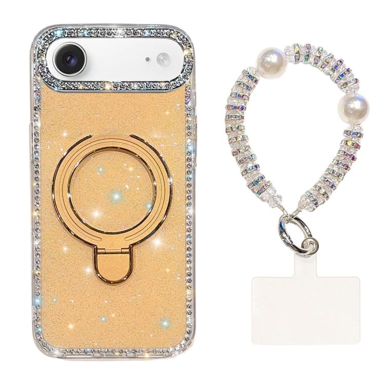 For iPhone Air Double-Sided IMD Rhinestone Magnetic Holder Shockproof Phone Case With Bracelet