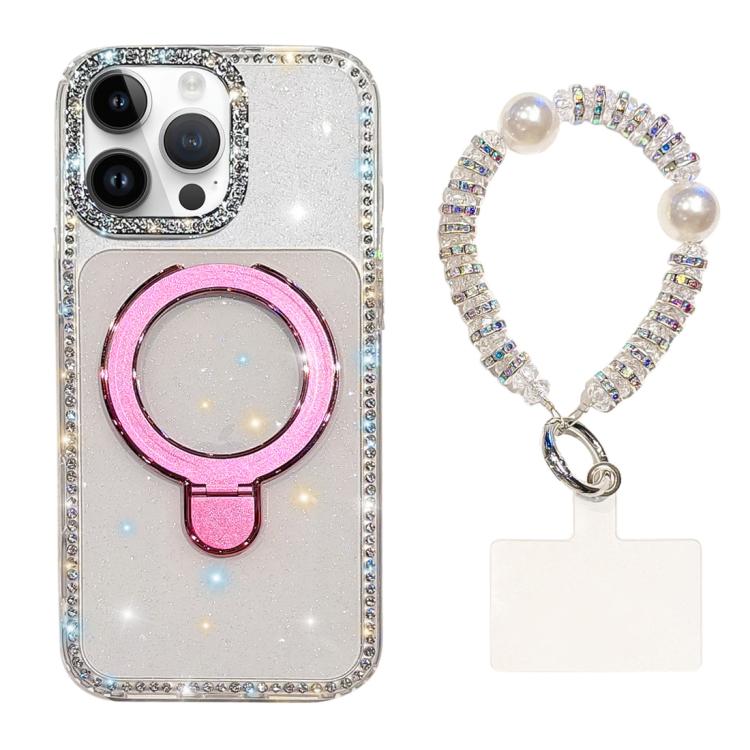 For iPhone 13 Pro Double-Sided IMD Rhinestone Magnetic Holder Shockproof Phone Case With Bracelet