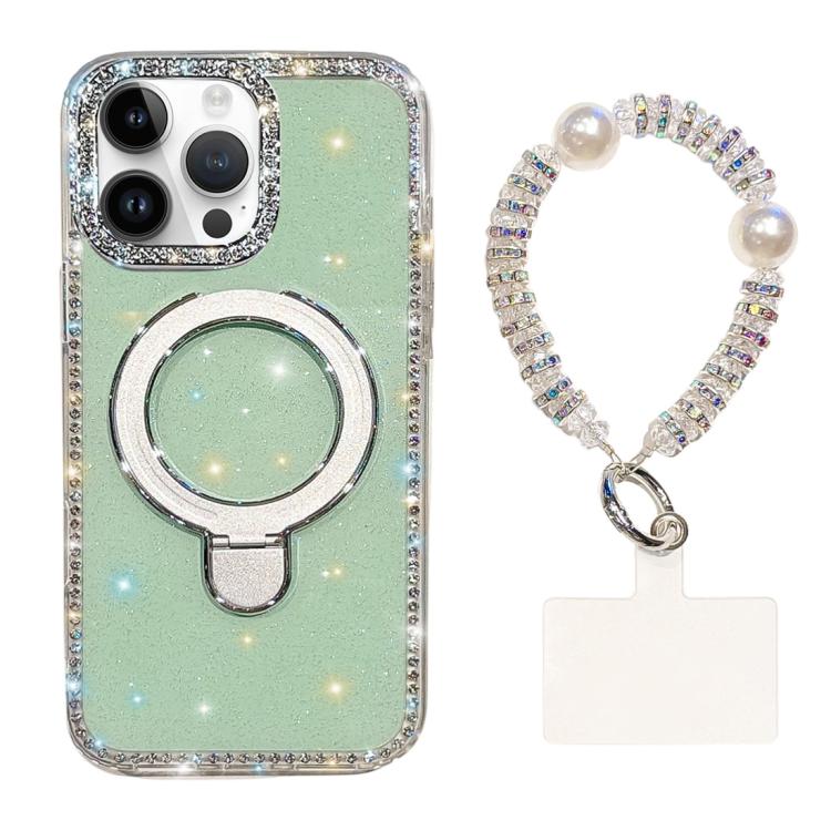 For iPhone 13 Pro Double-Sided IMD Rhinestone Magnetic Holder Shockproof Phone Case With Bracelet
