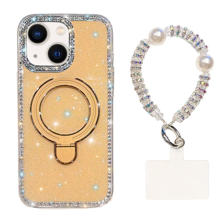 For iPhone 13 Double-Sided IMD Rhinestone Magnetic Holder Shockproof Phone Case With Bracelet