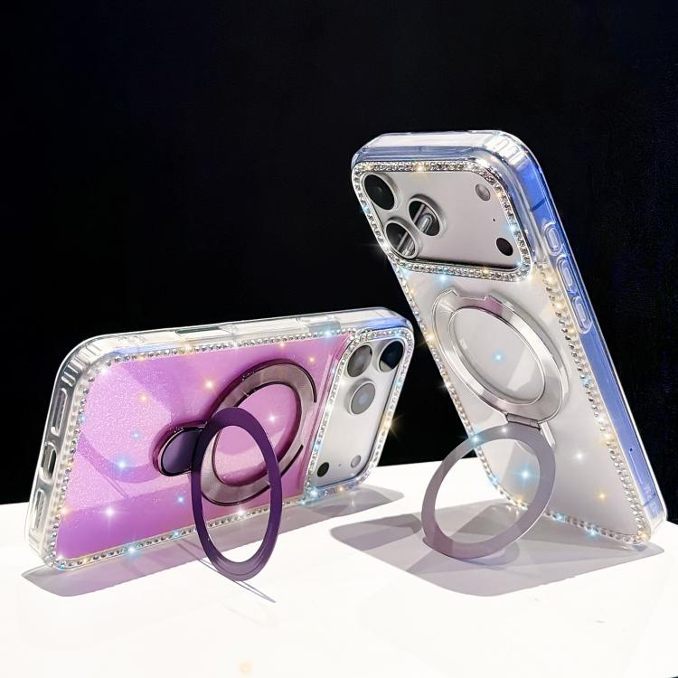 For iPhone 14 Double-Sided IMD Rhinestone Magnetic Holder Shockproof Phone Case With Bracelet
