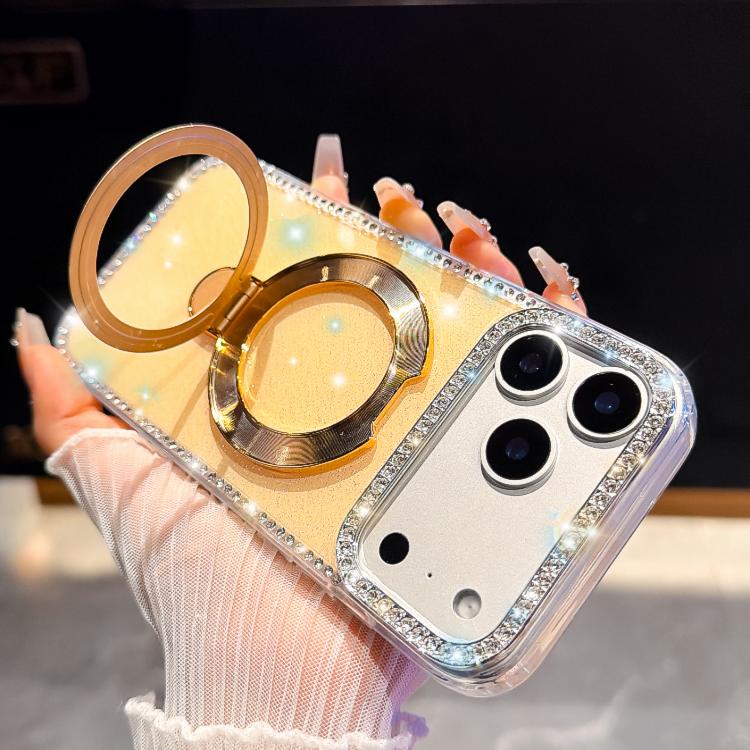 For iPhone 17 Pro Double-Sided IMD Rhinestone Magnetic Holder Shockproof Phone Case With Bracelet