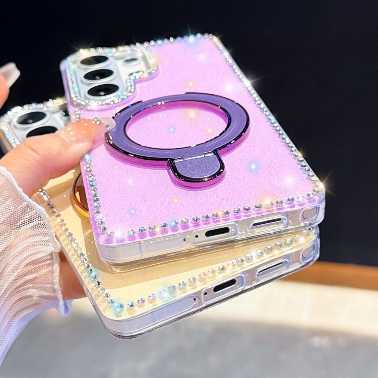 For Samsung Galaxy A55 5G Double-Sided IMD Rhinestone Magnetic Holder Shockproof Phone Case