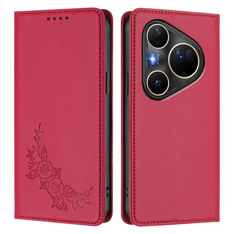 For Huawei Pura 80 Ultra 5G Peony Embossed Magnetic RFID Vegan Leather Phone Case
