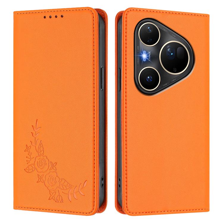 For Huawei Pura 80 Ultra 5G Peony Embossed Magnetic RFID Vegan Leather Phone Case