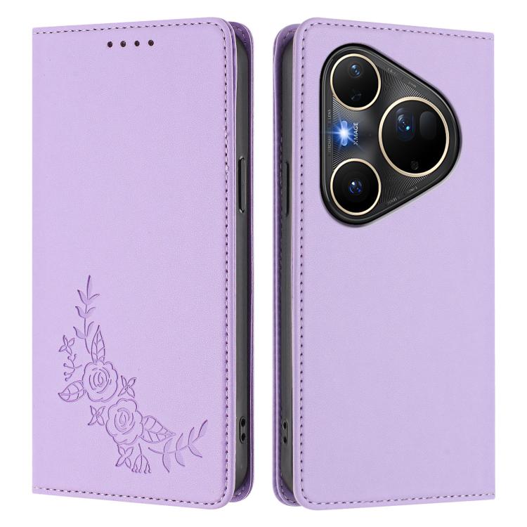 For Huawei Pura 80 Ultra 5G Peony Embossed Magnetic RFID Vegan Leather Phone Case