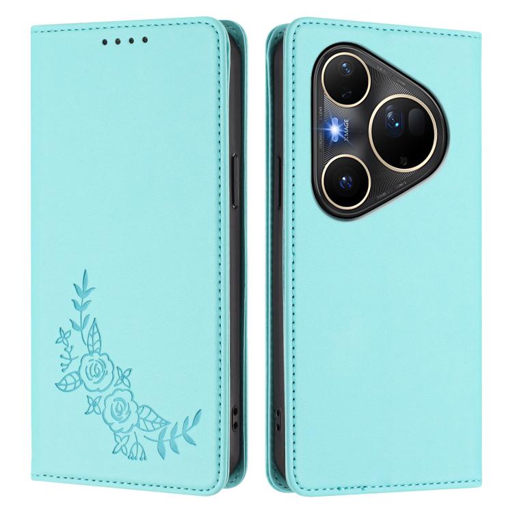 For Huawei Pura 80 Ultra 5G Peony Embossed Magnetic RFID Vegan Leather Phone Case