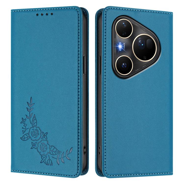 For Huawei Pura 80 Ultra 5G Peony Embossed Magnetic RFID Vegan Leather Phone Case
