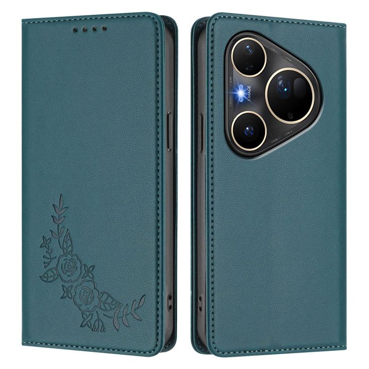 For Huawei Pura 80 Ultra 5G Peony Embossed Magnetic RFID Vegan Leather Phone Case