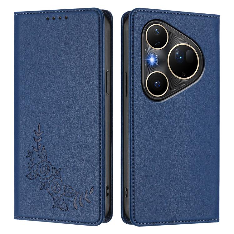 For Huawei Pura 80 Ultra 5G Peony Embossed Magnetic RFID Vegan Leather Phone Case