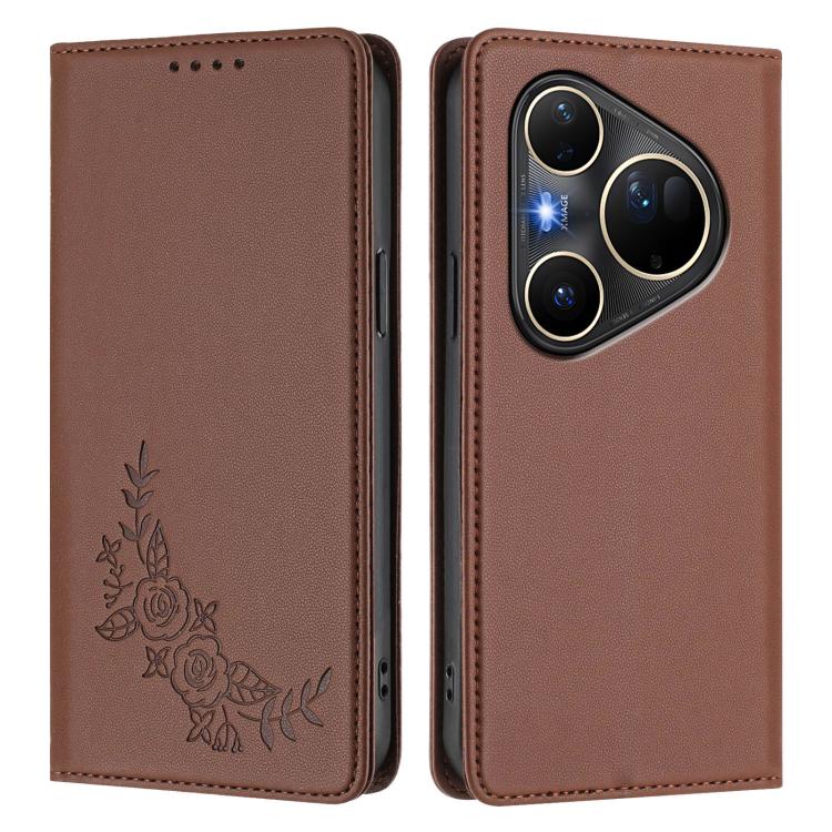 For Huawei Pura 80 Ultra 5G Peony Embossed Magnetic RFID Vegan Leather Phone Case