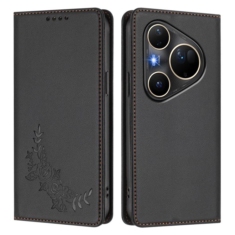 For Huawei Pura 80 Ultra 5G Peony Embossed Magnetic RFID Vegan Leather Phone Case