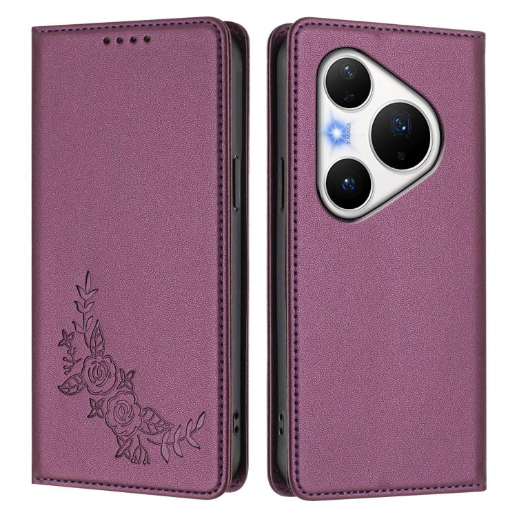 For Huawei Pura 80 Pro / Pura 80 Pro+ 5G Peony Embossed Magnetic RFID Vegan Leather Phone Case