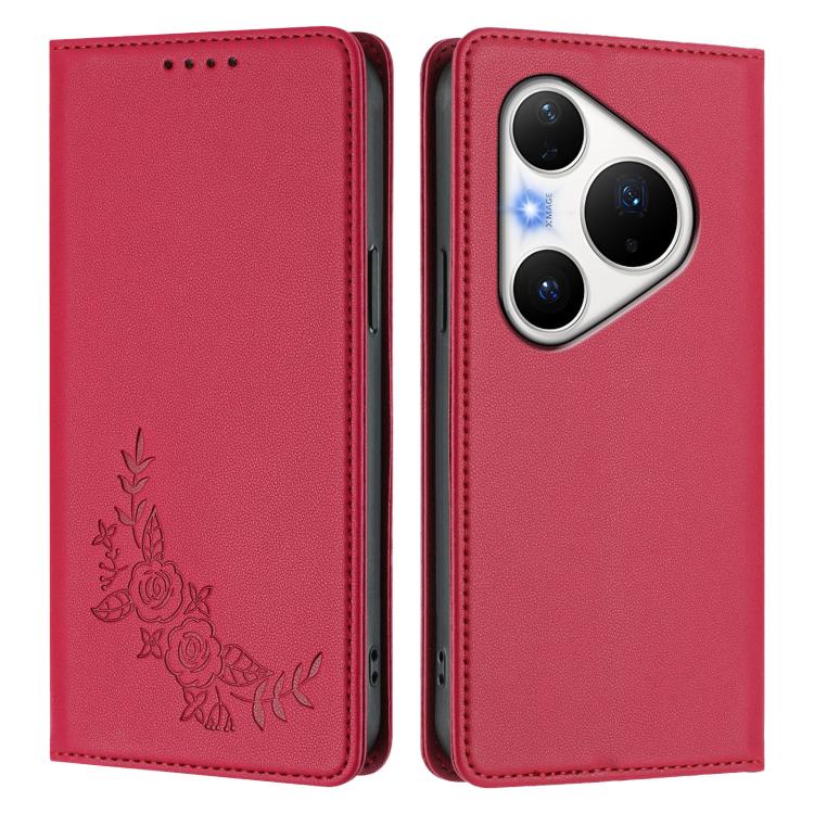 For Huawei Pura 80 Pro / Pura 80 Pro+ 5G Peony Embossed Magnetic RFID Vegan Leather Phone Case