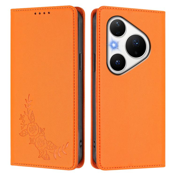 For Huawei Pura 80 Pro / Pura 80 Pro+ 5G Peony Embossed Magnetic RFID Vegan Leather Phone Case
